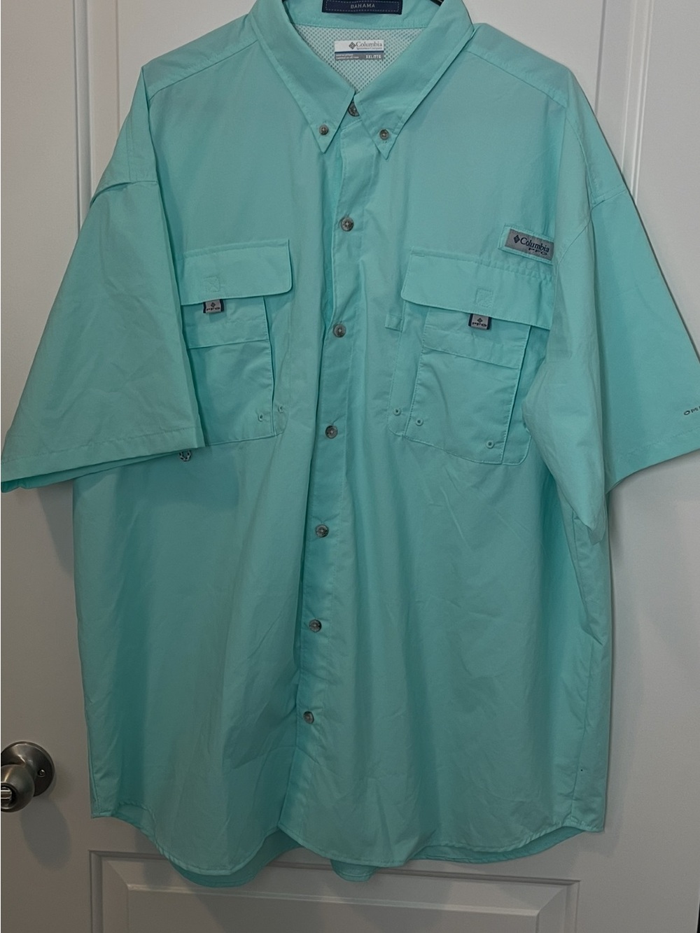 Columbia PFG Bahama Short Sleeve Fishing Shirt Mint Green Mens XXL EUC